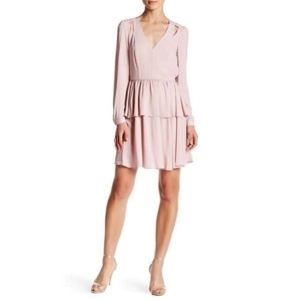 Rebecca Minkoff Pink Ruffled Tiered Long Sleeve Dress